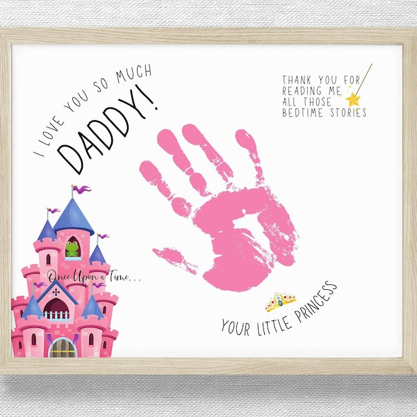 Princess Handprint, Daddy keepsake card, Valentine, Father's day, birthday card, Baby Child Toddler handprint card, Preschool project