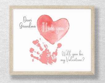 Grandma Valentine handprint craft, Dear Grandma card, DIY Valentine keepsake, Grandmother gift, Child Toddler Baby, Preschool art, Printable