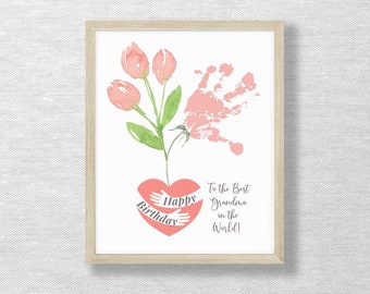 Happy Birthday Grandma Handprint Art, DIY Card (Digital Download)