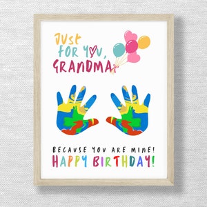 Juste pour vous souvenir de grand-mère, artisanat d'art d'empreinte de main, carte d'anniversaire, empreinte, bricolage imprimable, enfants, artisanat d'enfant en bas âge, préscolaire