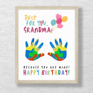 Just for you Grandma keepsake, Handprint art craft, Birthday card, Footprint, DIY Printable, Kids, Toddler craft, Preschool image 1