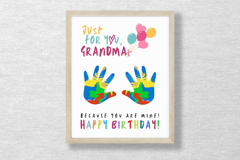 Just for you Grandma keepsake, Handprint art craft, Birthday card, Footprint, DIY Printable, Kids, Toddler craft, Preschool image 1