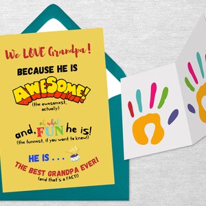 Nos encanta la tarjeta de bricolaje del abuelo / Recuerdo del abuelo / Manualidades de impresión de manos / Arte de impresión de manos para niños / Huella de mano para niños pequeños / Imprimible / Proyecto de padres e hijos /