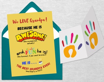 We love Grandpa DIY card/ Grandpa keepsake/ Handprint craft/ Kids handprint art/ Toddler handprint/ Printable/ Parent child project/