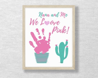 Pink Nana Handprint Art, DIY Keepsake Gift (Digital Download)