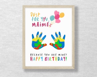 Just for you Maime keepsake, Handprint art craft, Birthday card, Valentine's Day, Footprint, DIY Printable, Kids, Toddler craft, Preschool