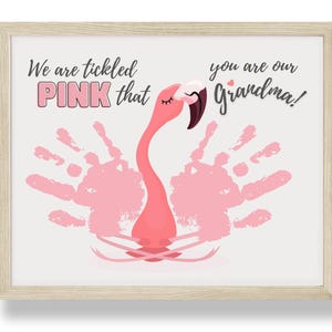 Pink flamingo handprint, Tickled pink, Grandma keepsake,  Mother&#39;s Day craft, Valentine&#39;s Day gift, Preschool art craft, Child Toddler card