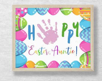 Happy Easter Auntie, Handprint craft, DIY printable card, Kids Baby Toddler art, Infant footprint gift