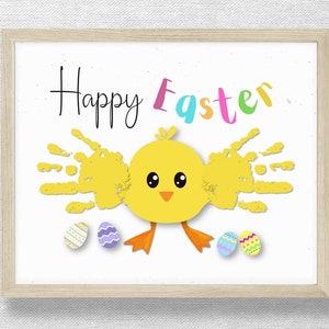 Easter chick handprint, Happy Easter, Teacher craft, Preschool class, Kids Baby Toddler, DIY card, Printable keepsake, Daycare art project