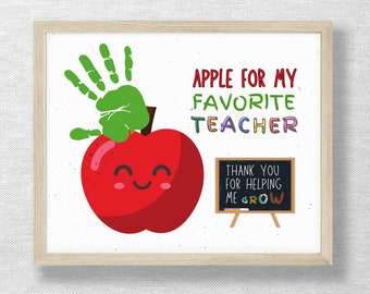 Teacher appreciation gift, Apple for my teacher, Handprint craft, Kids Child Preschool art, Printable art, Instant download