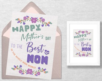 Best Mom in the world printable/ Mother's Day Card for Mom/ Mom keepsake/ Printable Mom card/ Mom printable greeting card/ Mom DYI card