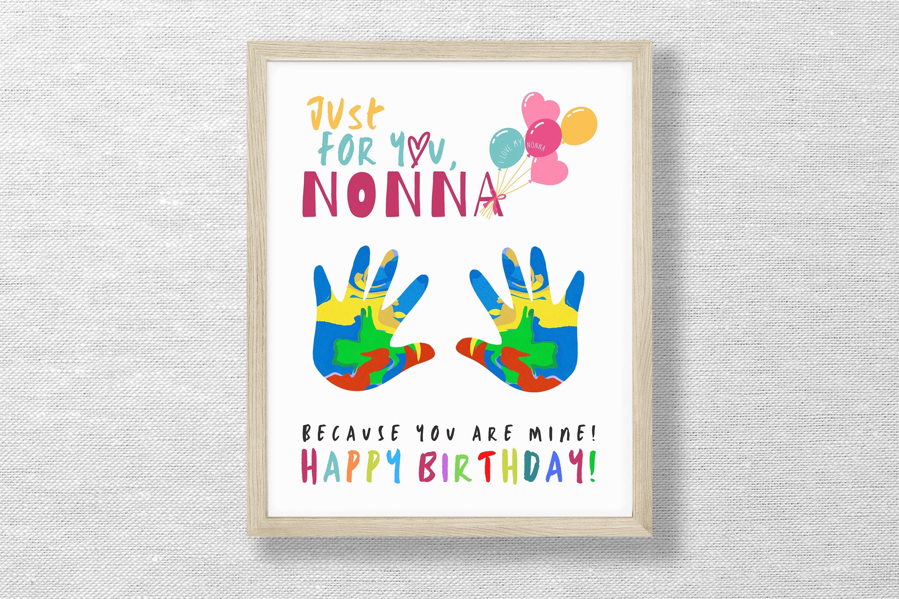Just for you Nonna keepsake, Handprint art craft, Birthday card, Footprint, DIY Printable, Kids, Toddler craft, Preschool
