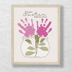 Handabdruck Kunst, Osterkarte, Frohe Ostern von uns allen, Kinder Kleinkind Kind Vorschulaktivität, Ostern DIY Handwerk, printable Download