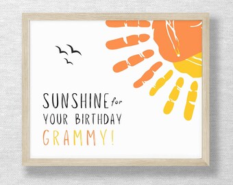 Grammy birthday handprint craft, Sunshine card, DIY Birthday keepsake, Grammy gift, Child Toddler Baby, Preschool art, Printable