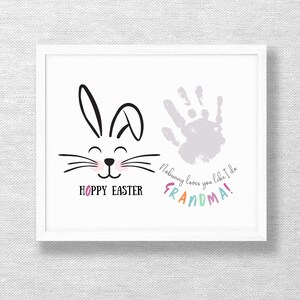 Hoppy Ostern Oma, Ostern DIY Handwerk, Handabdruck Andenken, Osterhase Kunst, Kind Kleinkind, Kind basteln, Klassenzimmer Kunst, druckbare Karte