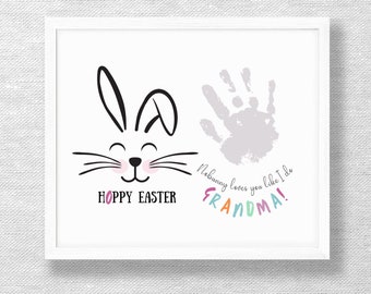 Hoppy Easter Grandma, Easter DIY craft, Handprint keepsake, Easter bunny art, Child Toddler, Kid craft, Classroom art, Printable card