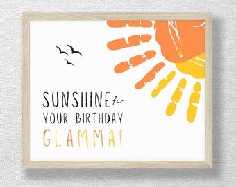 Glamma birthday handprint craft, Sunshine card, DIY Birthday keepsake, Grandmother gift, Child Toddler Baby, Preschool art, Printable