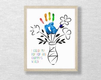 Handprint Flower Keepsake Art, Pop Pop and Grammy Gift (Digital Download)
