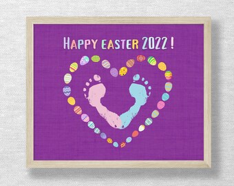 Easter Handprint Footprint, 2022,  Easter DIY craft, Hand art, Printable card, Holiday decor, Kids Baby Toddler, Purple, Instant download
