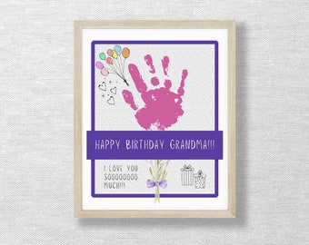 Happy Birthday Grandma keepsake, Handprint art craft, Birthday card, Footprint, DIY Printable, Kids, Toddler craft, Preschool