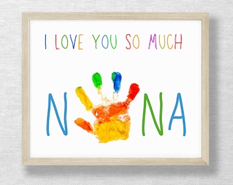 Handprint art craft, Love you Nana keepsake, Birthday handprint, Grandparents Day, DIY Printable, Preschool art, Footprint, Valentine's Day
