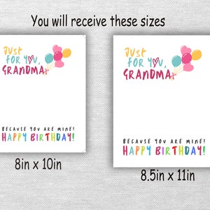 Just for you Grandma keepsake, Handprint art craft, Birthday card, Footprint, DIY Printable, Kids, Toddler craft, Preschool image 3