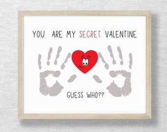 Secret Valentine handprint, DIY Valentine's Day Card, Classroom art project, Footprint, Child, Preschool, Toddler craft, Parent child craft