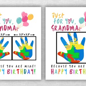 Just for you Grandma keepsake, Handprint art craft, Birthday card, Footprint, DIY Printable, Kids, Toddler craft, Preschool image 4