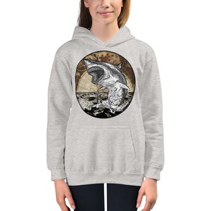 Unique Nautical Design Hungry Shark | Kids Unisex Hoodie | Handmade Artwork