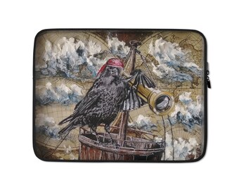 Crow's Nest Laptop Sleeve / Handmade Artwork, Nautical Design Protective Case, Gothic Design, Laptop Cover