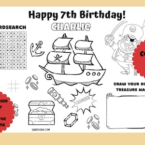 Personalised Pirate Party Activity Page | Party Game | Birthday sheet | Printable PNG