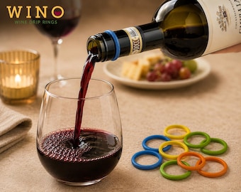 Colorful Silicone Wine Drip Rings – 12-Pack Reusable Bottle Pour Rings (BPA-Free)