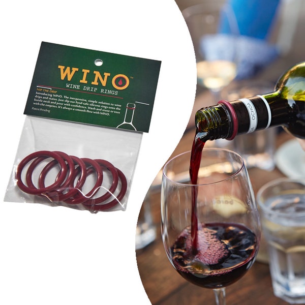 Wine Drip Rings, 6-Pack, Stops Wine Drips, Bar Accessories, Wine Rings, WINO, Wine Collar, Wine Bottle Rings, Wine Drips, Wine Spills.