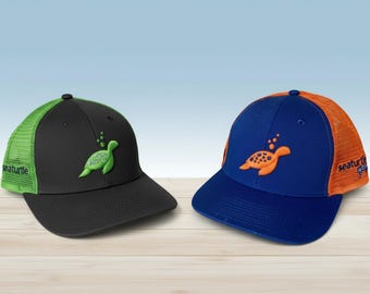 Embroidered Sea Turtle Trucker Hat – Breathable 6-Panel Baseball Cap for Beach & Outdoors