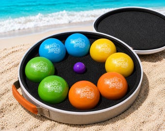 Beach Bocce Ball Set with Carrying Case – Portable Petanque Game for Backyard, Beach & Tailgate Parties, Gift for Adults