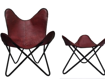 Leather Butterfly Chair 100% Handcrafted Original Goat Leather Premium Quality, Decorative chair for living room