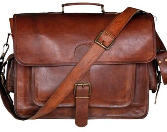 Men's Leather Retro Vintage Messenger Shoulder Laptop Briefcase Travel Bag Business Bag