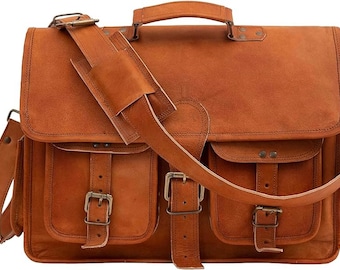 Leather briefcase laptop bag messenger satchel 16 Inch best Handmade Leather bag, Brown, Large