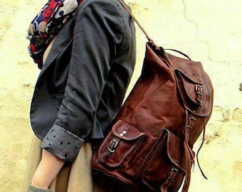 New Leather Rucksack / Leather Backpack / Travel Bag/Laptop Bag For Men's and Women's
