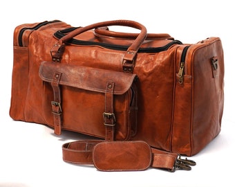Leather Duffle Bag, Leather Weekender, Travel Bag, Overnight Bag, Gym Bag, Holiday Duffel Bag , Handmade Genuine Leather.