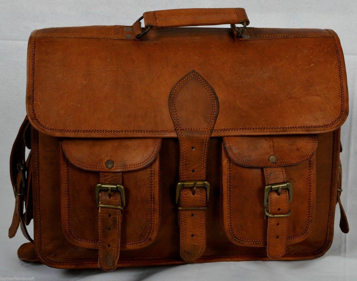 Handmade Goat Leather Bag Genuine Vintage Messenger Bag Laptop Etsy