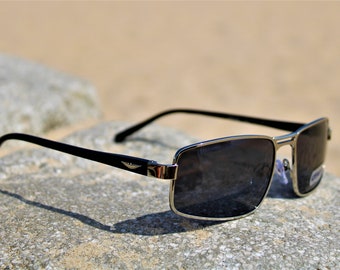 Lunettes de soleil UV400 pour hommes et femmes/lentilles noires/lunettes de soleil de golf pour pêche fraîche/lunettes d'extérieur rectangulaires forme FBI