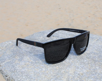 Mens Womens Unisex Black Polarized Sunglasses Square UV400 Modern Festival FBI POLICE Style