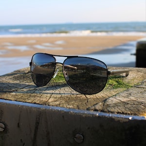 Designer Inspired Squer Aviator Sunglasses Metal Bar | Retro Metal and Plastic Frame | Men Fashion Shades | Black Lens