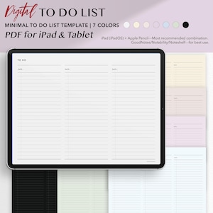 Plantilla de lista de tareas digital / Planificador diario minimalista con 3 columnas / Horizontal / 7 colores