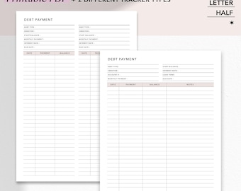 Tracker stampabile per il pagamento dei debiti / Pianificatore di rimborso di prestiti e crediti (set di 2 tipi)