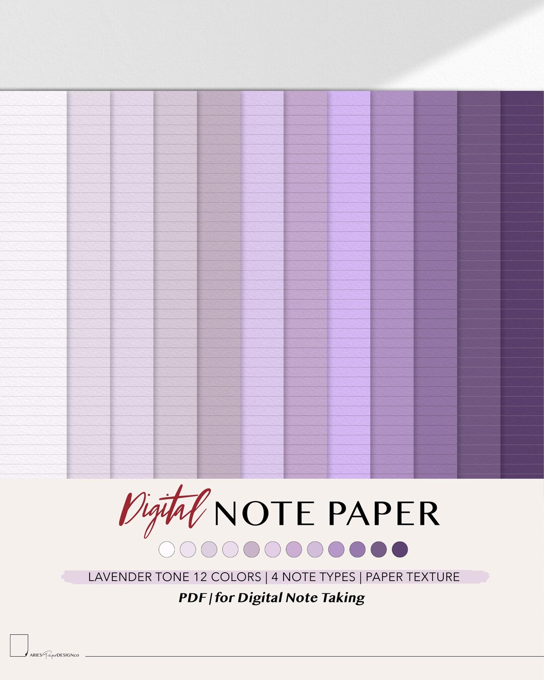 Lavander Note Lavender Digital Note Paper Set – 12 Colors, 4 Types - Etsy