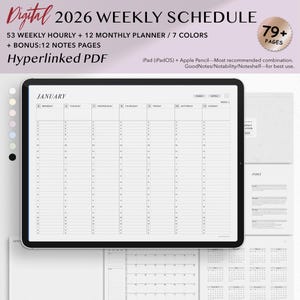 2026 Weekly Hourly Digital Planner – landscape Format, Time Schedule | Monthly & Weekly Layout | Hyperlinked PDF