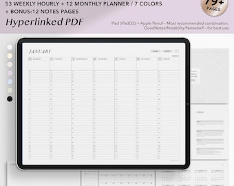Planner digitale orario settimanale 2026 – formato orizzontale, programma orario / layout mensile e settimanale / PDF con collegamento ipertestuale
