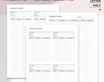 Tracker dei fondi di ammortamento stampabile / Planner di risparmio verticale di una pagina (set di 3 tipi)